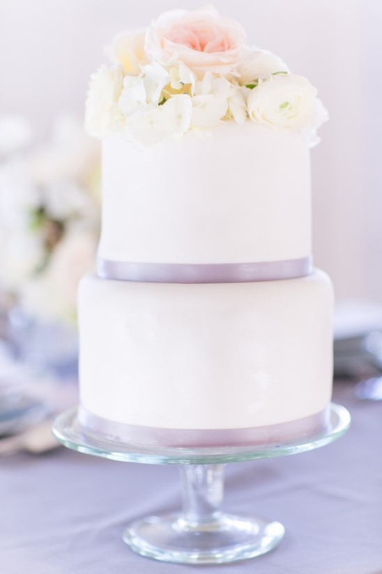 white and purple elopement cake