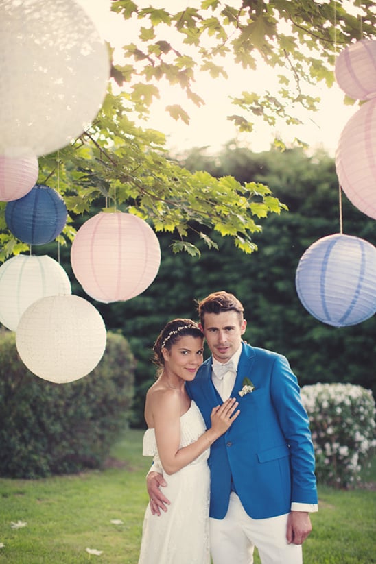 blue and pink French wedding
