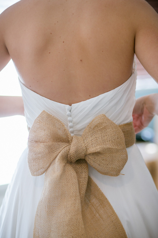 burlap bow on wedding dress