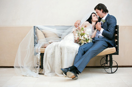Newlyweds share an intimate moment on their wedding day