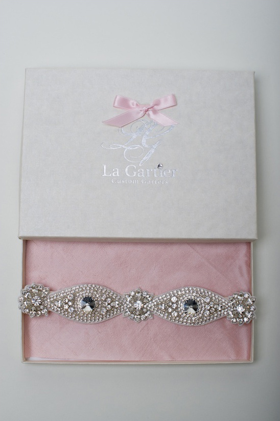 Sparkling La Gartier crystal bridal garter in pink box
