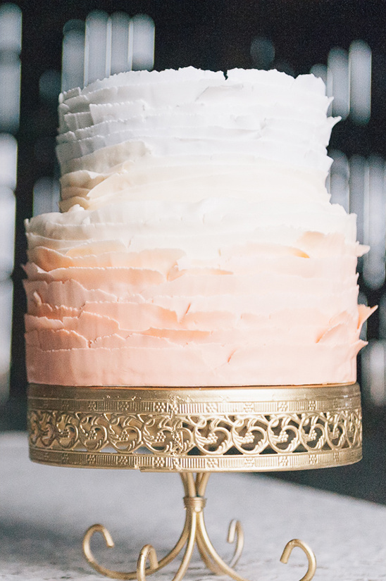 peach ombre ruffled wedding cake