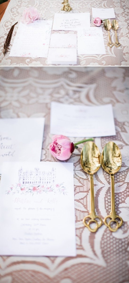 elegant pink and cream wedding stationery