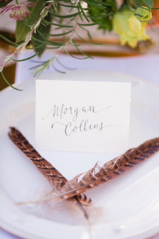 feather embellished place settings