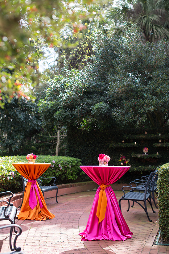 bright pink and orange cocktail tables