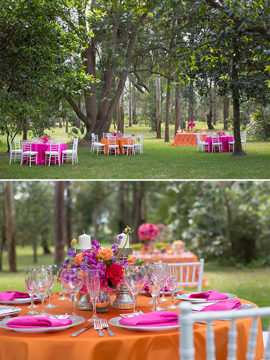orange and pink wedding reception