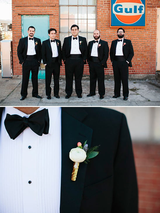 classic groomsmen with gold wrapped boutonnieres