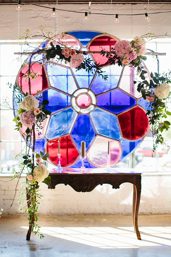 stained glass window ceremony backdrop