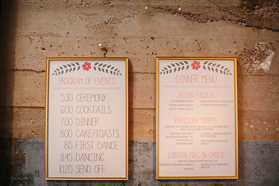 framed wedding program and menu