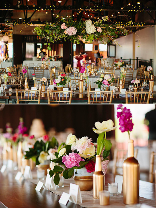 gold vases and bright florals