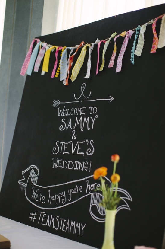 wedding sign with diy fabric banner