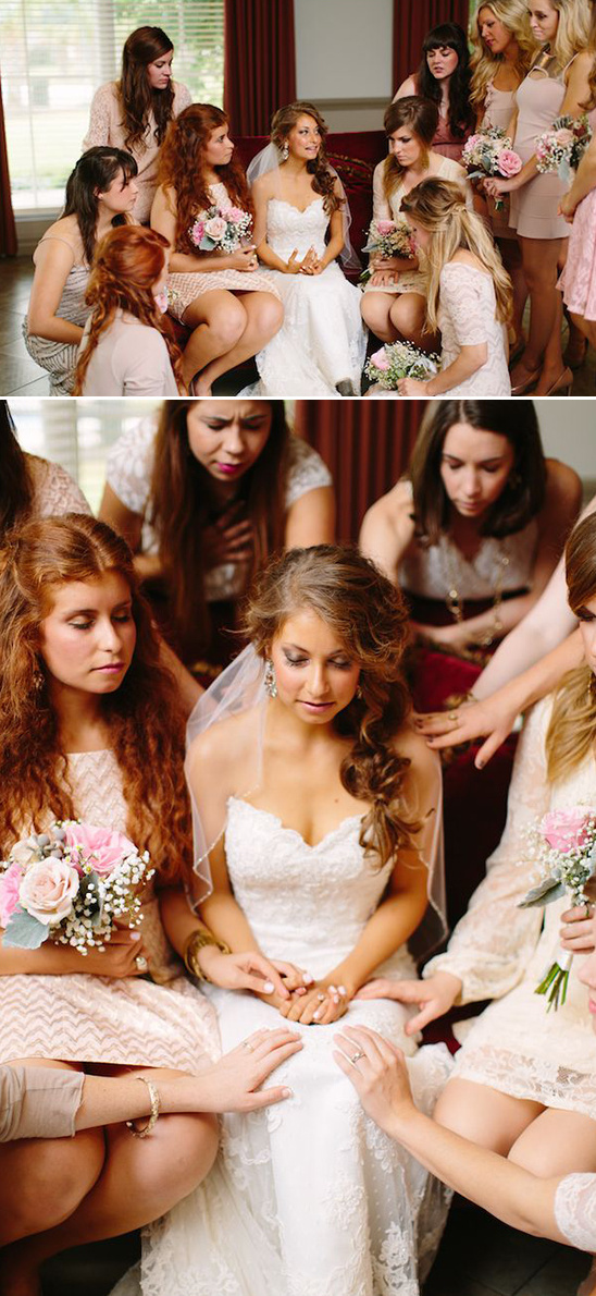 touching moment with bridesmaids