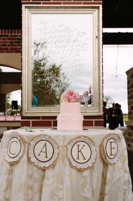 wedding cake table with banner