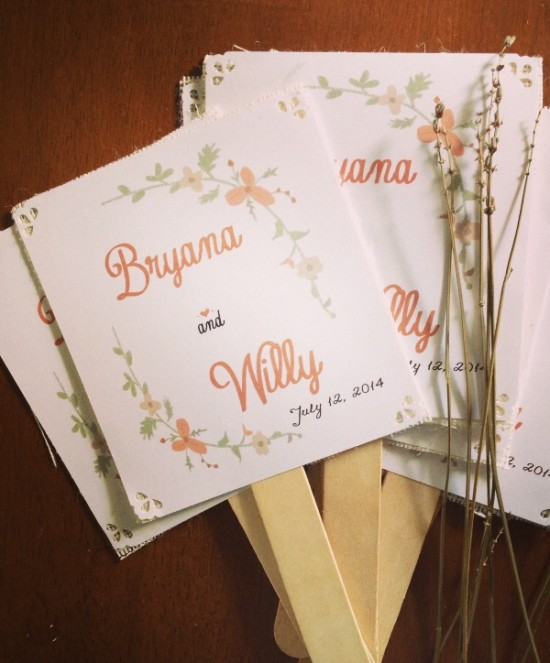 Floral Wedding Programs with ivory burlap