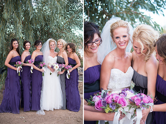 floor length purple ruffle bridesmaid dresses