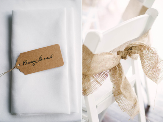 burlap wrapped seats and simple place card tags