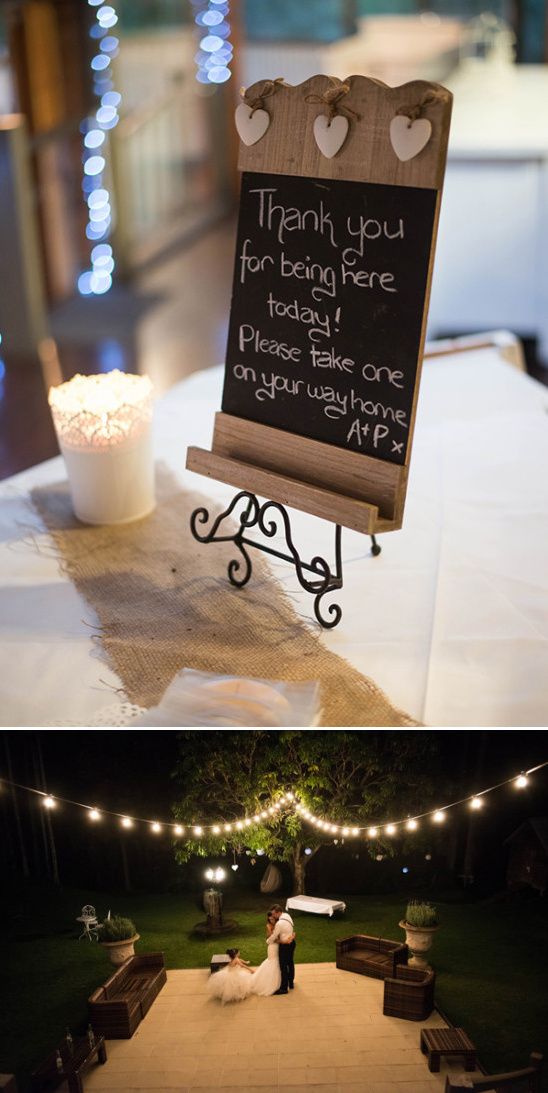 wedding favor sign and outdoor wedding lighting ideas