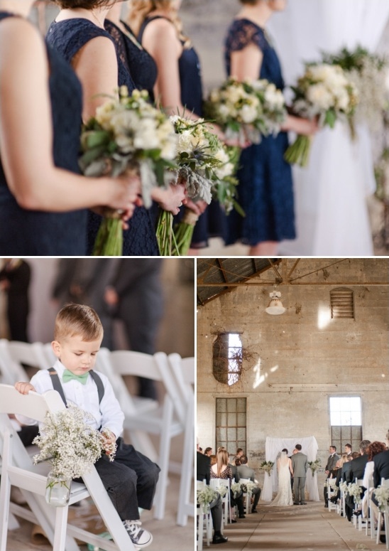 navy bridesmaids and ring bearer in mint bow tie and suspenders