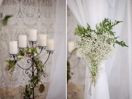 ceremony candelabra and babys breath arch accents