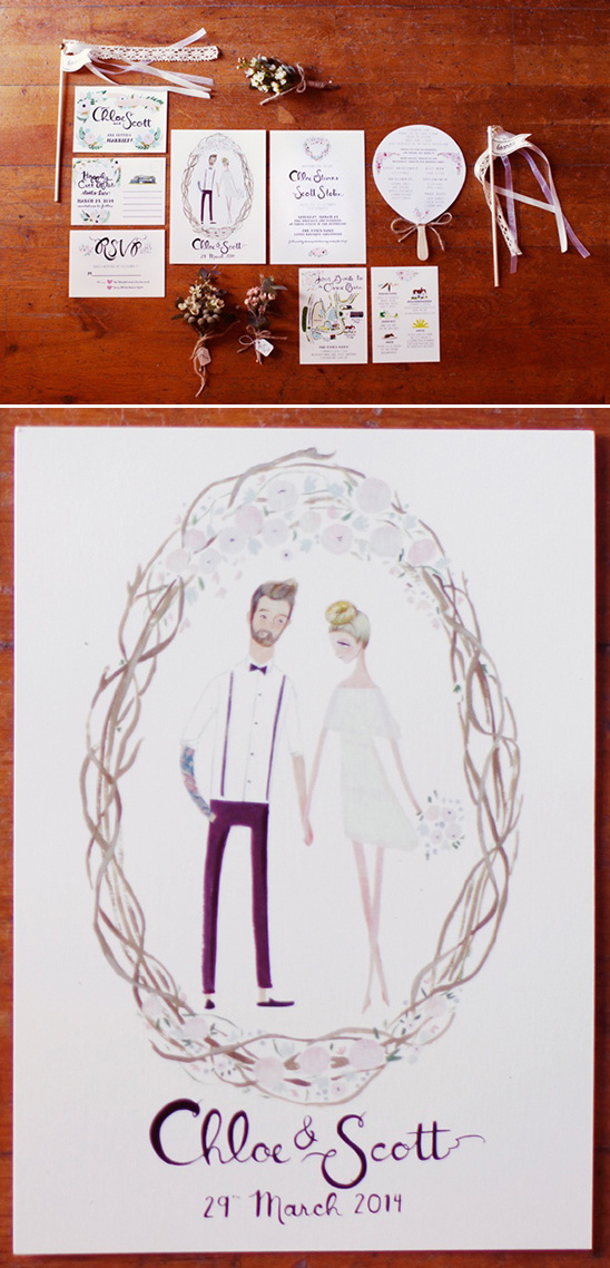 watercolor portrait wedding stationery