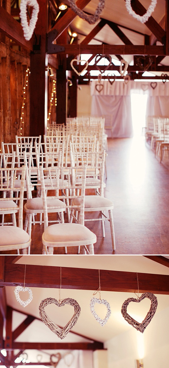 wedding ceremony setup with wooden hearts