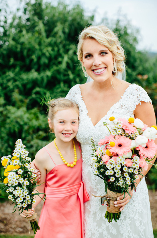 junior bridesmaid in pink and yellow