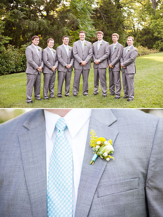 yellow blue and grey groomsmen attire