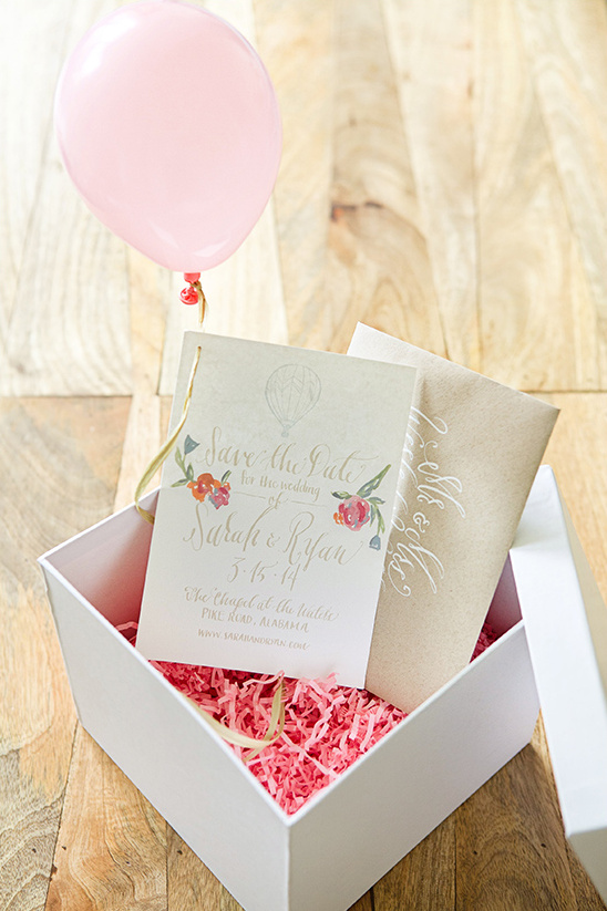 save the date balloon in a box