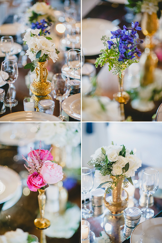 gold pink and purple centerpieces