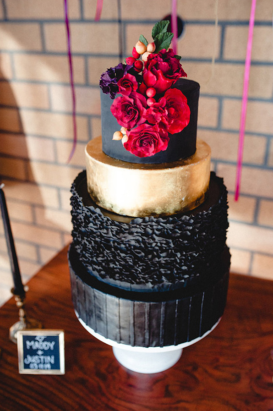black gold and red wedding cake