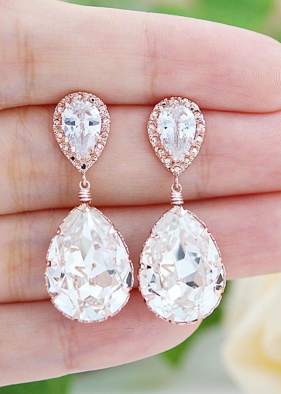 Rose Gold with Swarovski Crystal Bridal Earrings