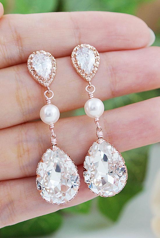 Rose Gold with Swarovski Crystal Bridal Earrings
