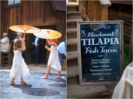 Adorable flower girls and fish tacos wedding party menu