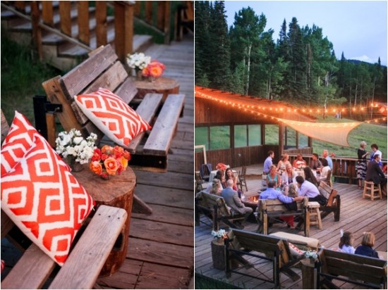 Rustic outdoor benches fire pit for evening event