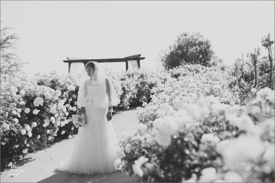 Elegant bride in flower garden wedding photo