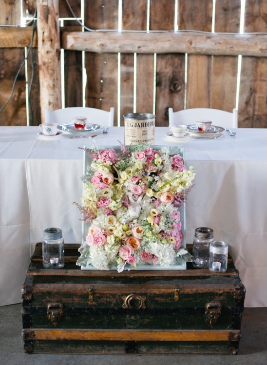 antique trunk in front of the sweetheart table