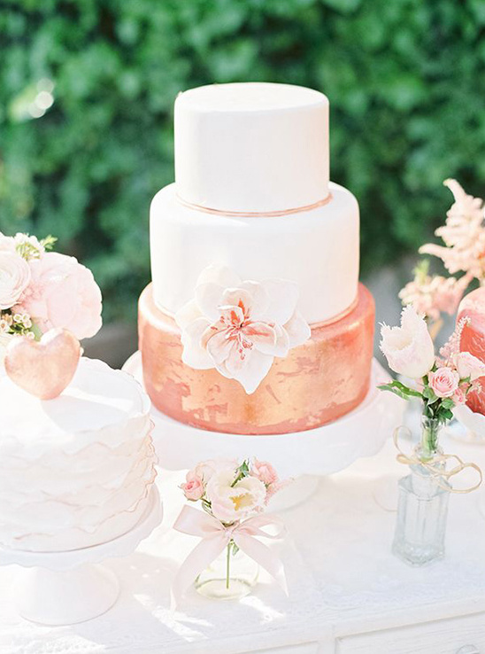 shimmer blush and white wedding cake