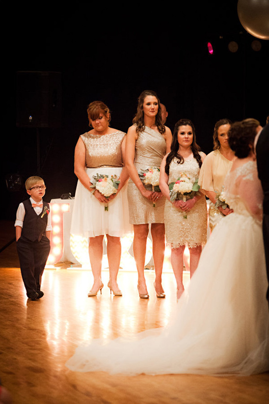 gold bridesmaids and snazzy ring bearer
