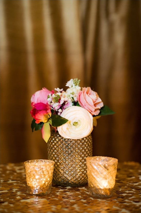 glittery gold flower vases and votive holders