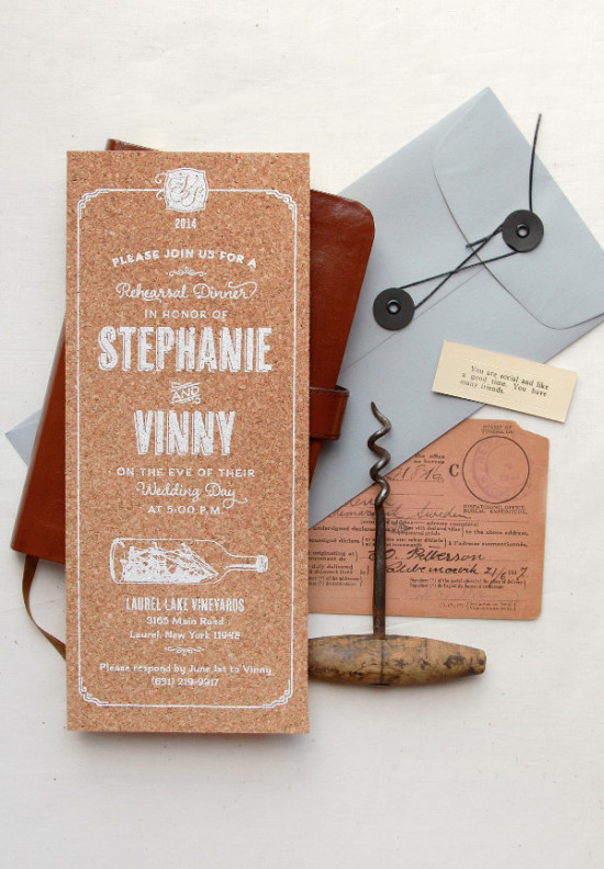 White Ink on Cork Invitation