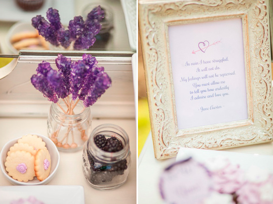 framed Jane Austin quote for the dessert table