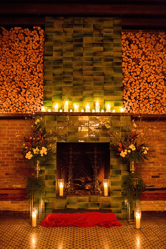 fire place backdrop for wedding ceremony