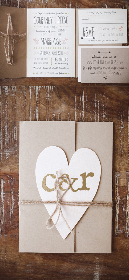rustic charm hearts wedding stationery