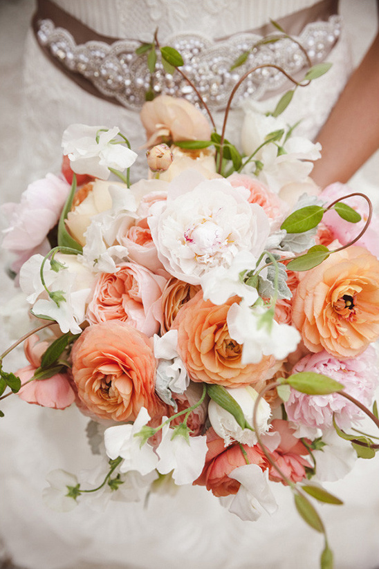peach pink and white bouquet