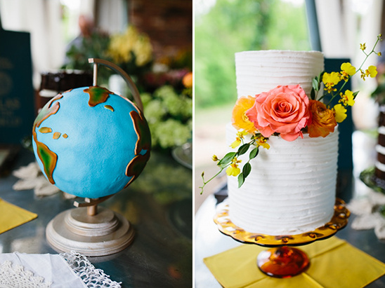 globe cake and classic wedding cake