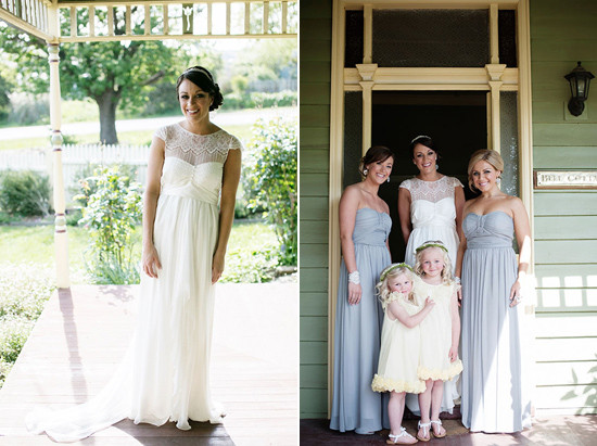 Bride and bridesmaids in vintage style wedding attire