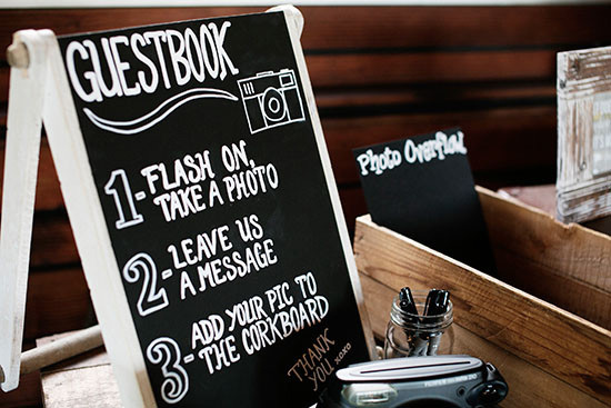 Chalkboard guestbook instructions take photo add message