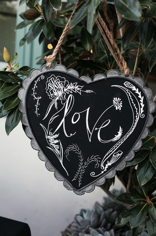 heart shaped love chalkboard sign