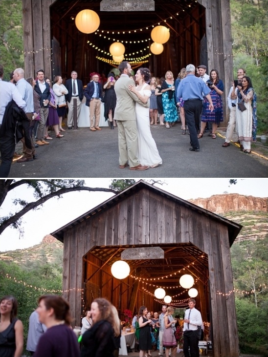 first dance and glowing covered bridge