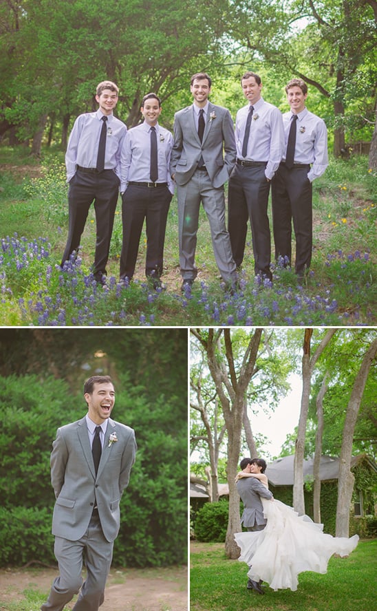 purple groomsmen and first wedding look